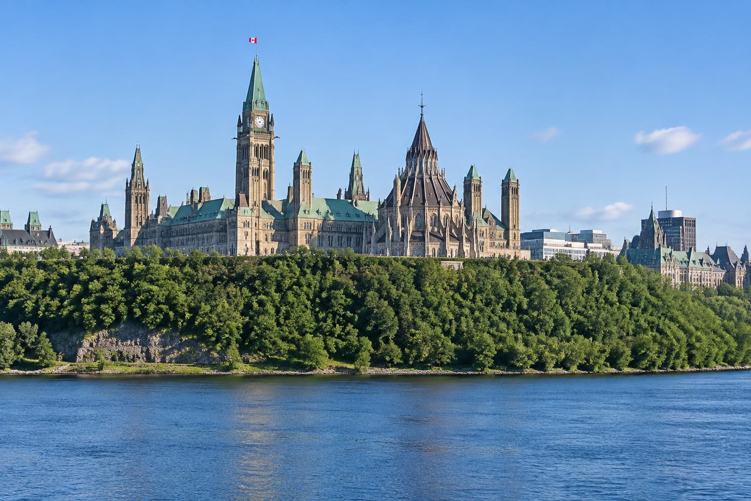 Illustrative view of Ottawa’s Parliament buildings across the Ottawa River
